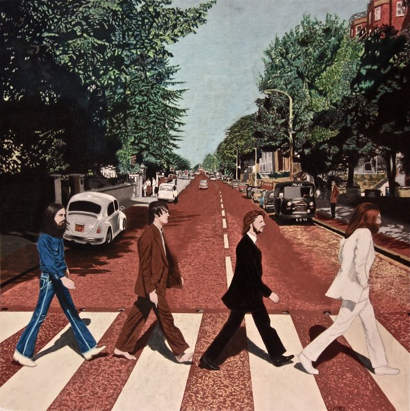 A 30 by 30 colored pencil drawing of Abbey Road